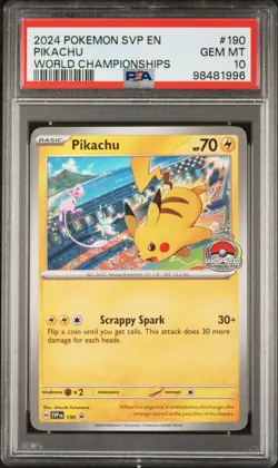 2024 Pokemon SVP EN-SV Black Star Promo Pikachu #190 World Championships PSA 10 - Image 1