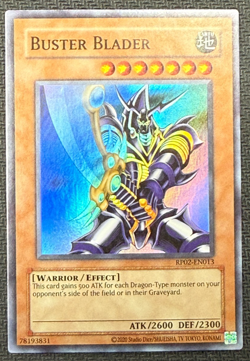 Yugioh! Buster Blader Super Rare Near Mint Unlimited RP02-EN013 (Reprint) - Image 1