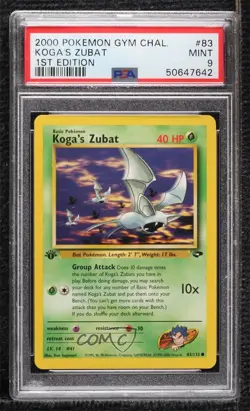 Koga's Zubat 1st Ed. Pokemon Gym Challenge PSA 9 MINT 2000 - Image 1