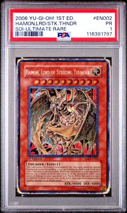PSA 1 1ST EDITION ULTIMATE RARE Hamon Lord of Striking Thunder SOI-EN002 YUGIOH - Image 1