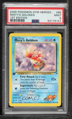 Misty's Goldeen 1st Ed. Pokemon Gym Heroes PSA 9 MINT 2000 - Image 1