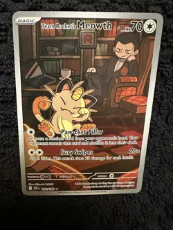 Team Rockets Meowth 203/182 SV10 Destined Rivals Illustrated Card Mint Condition - Image 1