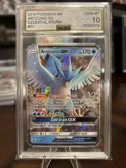 PSA 9 Graded 2018 Pokemon Sun & Moon Articuno GX Celestial Storm - Image 1
