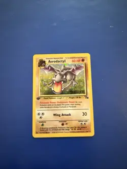 Pokemon Fossil 1st Edition Rare Holo Prerelease Aerodactyl Card 1/62 - Image 1