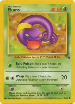 Ekans 46/62 Fossil Set Unlimited Vintage 1999 Pokemon Card - LP - Image 1