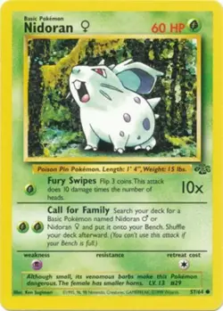 Nidoran 57/64 Female Jungle Set Vintage 1999 Pokemon Card - LP - Image 1