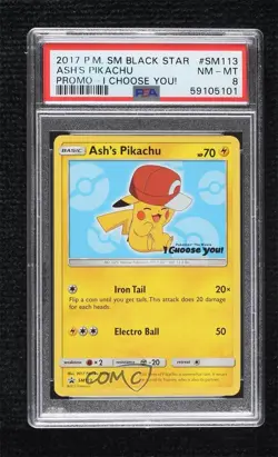 Ash's Pikachu (I Choose You! Movie Promo) Pokemon Sun & Moon Black Star PSA 8 - Image 1