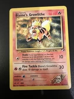 Blaine’s Growlithe 35/132 Gym Heroes Unlimited 2000 Pokemon Card Uncommon NM - Image 1