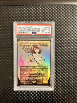 PSA 10 MTG FINAL FANTASY #0208 YUNA, GRAND SUMMONER CHARACTER BORDERLESS-FOIL - Image 1