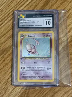 Espeon 1/75 Neo Discovery 1st Gen Holo Rare Pokemon CGC Gem Mint 10 Graded Card - Image 1