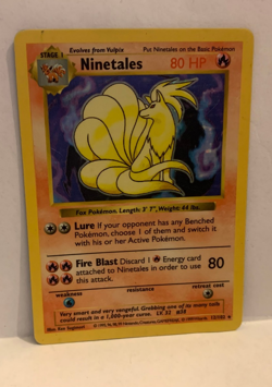 Vintage Pokemon Card Ninetales Shadowless Holo Rare Card Base Set 12/102 - Image 1