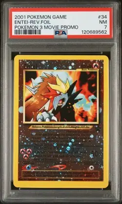 2001 POKEMON GAME MOVIE POKEMON 3 MOVIE PROMO #34 ENTEI-REVERSE FOIL PSA 7 - Image 1