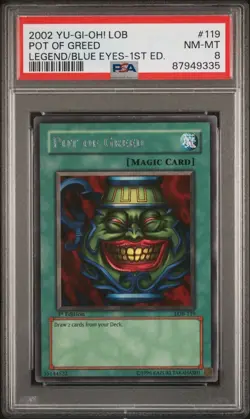 Yugioh Pot Of Greed LOB 1st Edition PSA 8 Rare Spell Legend Blue Eyes Near Mint - Image 1