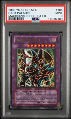 Yugioh 2003 Dark Paladin 1st Edition MFC-105 Mint Ultra Rare Error Art PSA 9 - Image 1
