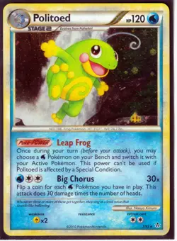 2010 POLITOED 7/95 HeartGold SoulSilver UNLEASHED POKEMON -RARE -HOLO-NM/M - Image 1