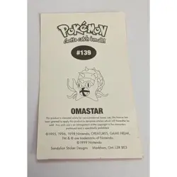 Omastar Sticker Pokemon 1999 Pokemon Vintage Nintendo Game Freak Creatures - Image 2
