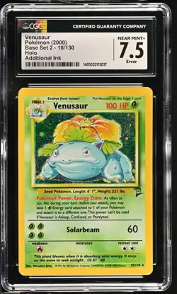 Pokemon CGC 7.5 Venusaur Holo - Base Set 2 18/130 - Additional Ink Error - Image 1