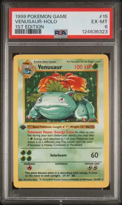 1999 POKEMON GAME 1ST ED #15 VENUSAUR-HOLO PSA 6 - Image 1