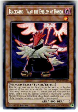 Yugioh Blackwing - Vayu the Emblem of Honor BLCR-EN060 Secret Rare 1st Near Mint - Image 1