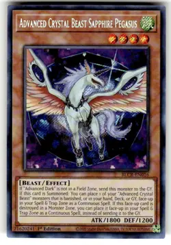 BLCR-EN016 Advanced Crystal Beast Sapphire Pegasus Secret 1st Ed NM YuGiOh TCG - Image 1