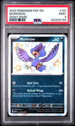 2024 POKEMON PAF EN-PALDEAN FATES SHINY RARE #181 MURKROW PSA 9 - Image 1