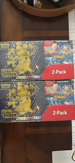 Lot - 2 Pokemon Surging Sparks Elite Trainer Box + Booster Bundle IN HAND Costco - Image 2