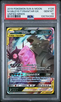 MEGA SABLEYE & TYRANITAR GX 2019 Pokemon Sun & Moon Unified Minds #126 PSA 10 - Image 1