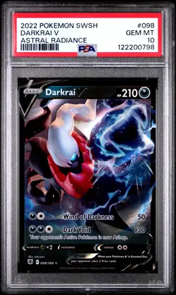 2022 POKEMON SWORD & SHIELD ASTRAL RADIANCE #098 DARKRAI V PSA 10 - Image 1