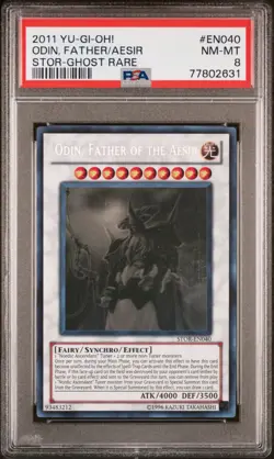 Yugioh Odin, Father of the Aesir STOR-EN040 Ghost Rare PSA 8 - Image 1