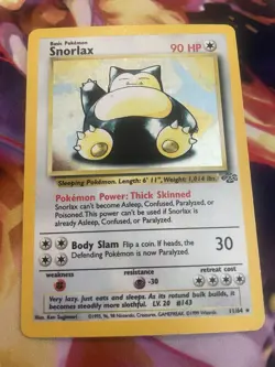 Pokemon TCG Snorlax 11/64 Jungle Holo Unlimited Rare Card 2000 LP - Image 1