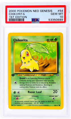2000 Pokemon Neo Genesis Chikorita 1st Edition #54 PSA 10 - Image 1