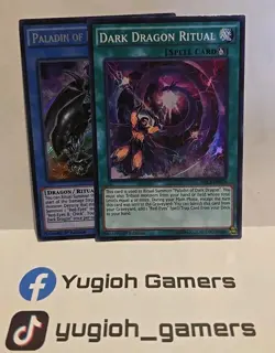 YUGIOH PALADIN OF DARK DRAGON+DARK DRAGON RITUAL SECRET SUPER LIGHT PLAYED DRL2 - Image 1
