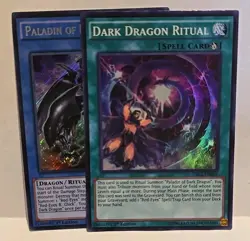 YUGIOH PALADIN OF DARK DRAGON+DARK DRAGON RITUAL SECRET SUPER LIGHT PLAYED DRL2 - Image 2
