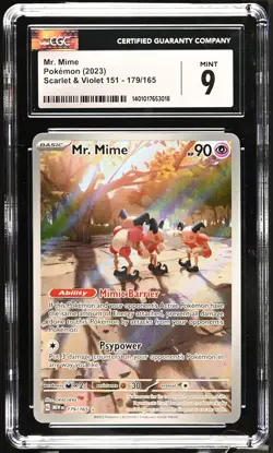 CGC 9 Mr Mime Full Art 179/165 2023 Scarlet & Violet-Mint+ Graded Pokemon Card - Image 1