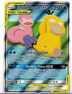 2019 POKEMON TCG SUN & MOON SLOWPOKE & PSYDUCK FULL ALT ART TAG TEAM GX 218/236! - Image 1