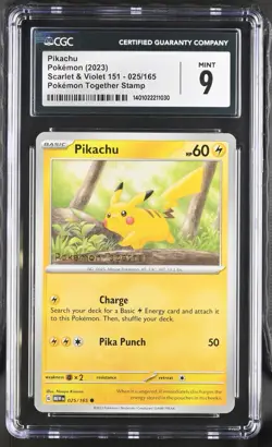 2023 Pokemon Pikachu Pokemon Together Stamp 151 Promo 025/165 CGC 9 MINT - Image 1