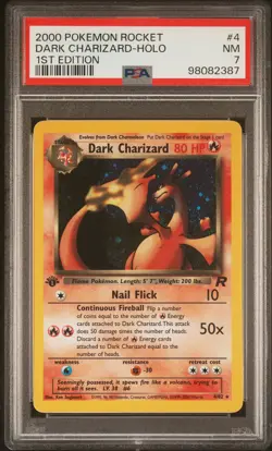 DARK CHARIZARD 2000 Pokemon Rocket #4 1ST Edition PSA 7 - Image 1