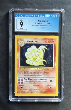1999 Pokemon Base Set Ninetales #12 Holo Rare ERROR SQUARE CUT CGC 9 MINT - Image 1