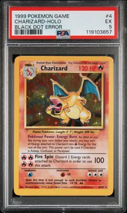 1999 POKEMON GAME BLACK DOT ERR #4 CHARIZARD-HOLO PSA 5 - Image 1