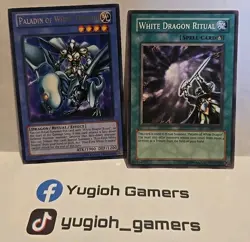 YUGIOH PALADIN OF WHITE DRAGON RARE + WHITE DRAGON RITUAL COMMON LIGHT PLAYED - Image 1
