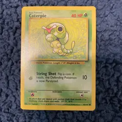 Caterpie 45/102 - Common 1999 English Base Set Pokemon Card - Near Mint NM & LP - Image 1