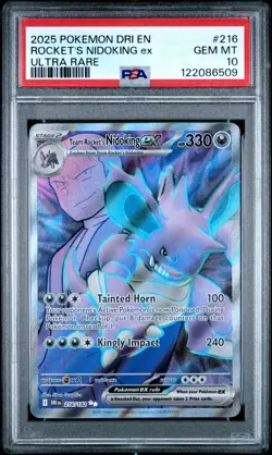 2025 POKEMON DRI EN-DESTINED RIVALS ULTRA RARE TEAM ROCKET'S NIDOKING EX PSA 10 - Image 1