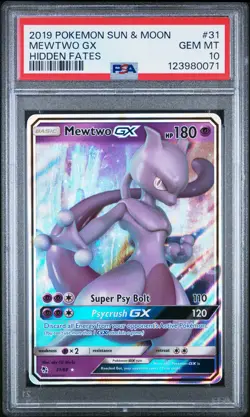 2019 POKEMON SUN & MOON HIDDEN FATES #31 MEWTWO GX PSA 10 - Image 1