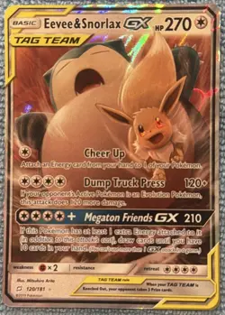 Pokemon TCG Eevee & Snorlax GX 120/181 Sun and Moon Team Up Tag Team Card - Image 1