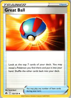 Great Ball 132/159 Uncommon Crown Zenith NM Pokemon Card - Image 1