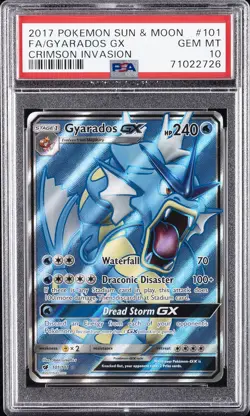 2017 POKEMON SUN & MOON CRIMSON INVASION #101 FULL ART/GYARADOS GX PSA 10 - Image 1