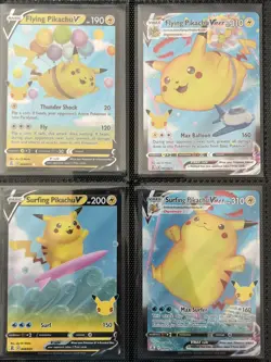Pokemon TCG Celebrations Pikachu Surfing & Flying V & Vmax Card Lot - 4 Cards - Image 1