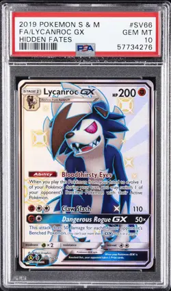 2019 POKEMON SUN & MOON HIDDEN FATES #SV66 FULL ART/LYCANROC GX PSA 10 - Image 1