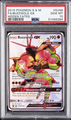2019 POKEMON SUN & MOON HIDDEN FATES #SV68 FULL ART/BUZZWOLE GX PSA 10 - Image 1