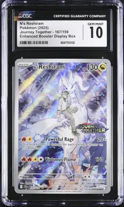 CGC 10 GEM MINT N's Reshiram 167/159 Journey Together Stamped Box Topper Pokemon - Image 1
